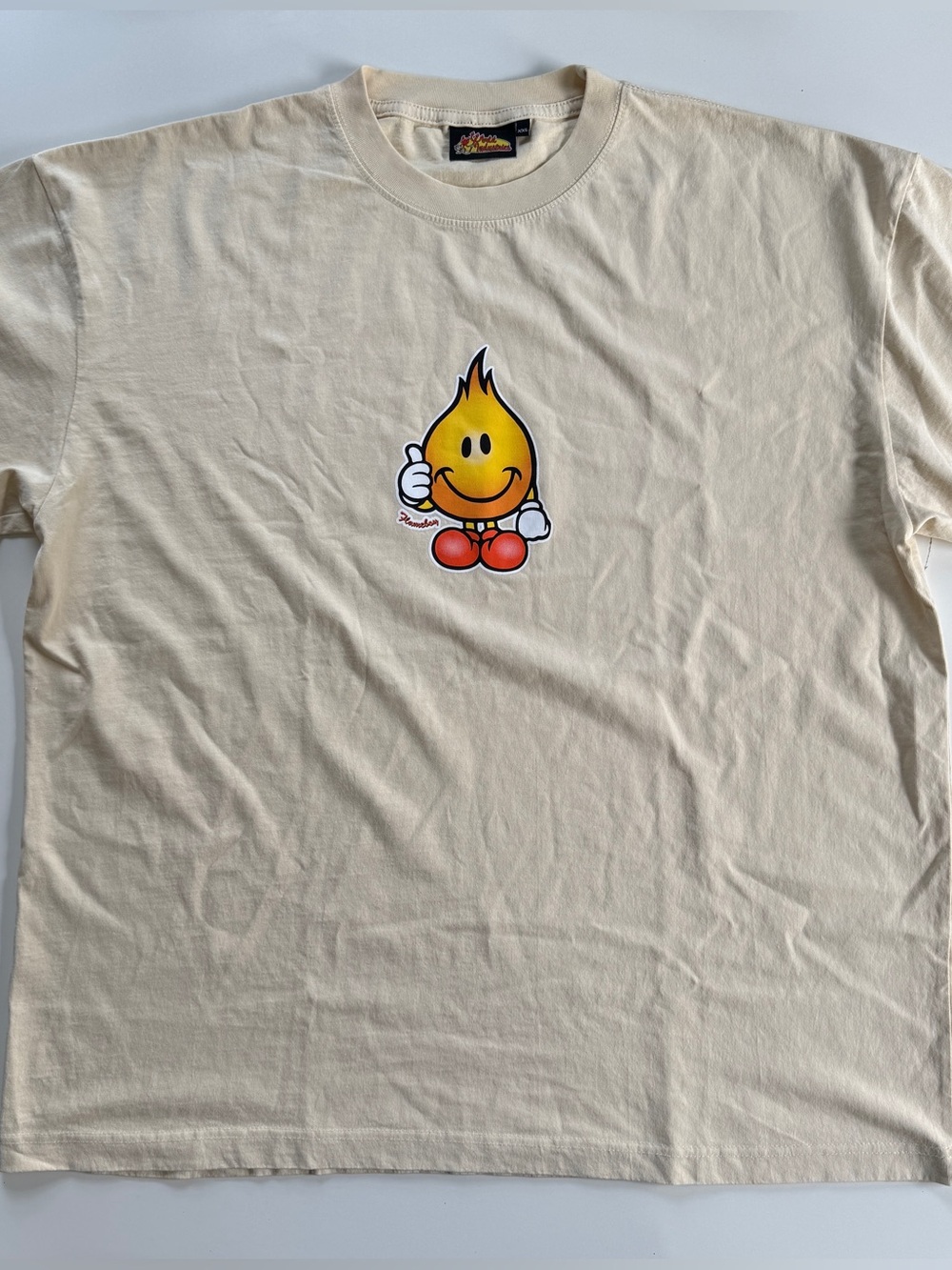 World Industries Flame Boy T-Shirt 90s Style Boxy Cut Cream Skateboarding - XXL